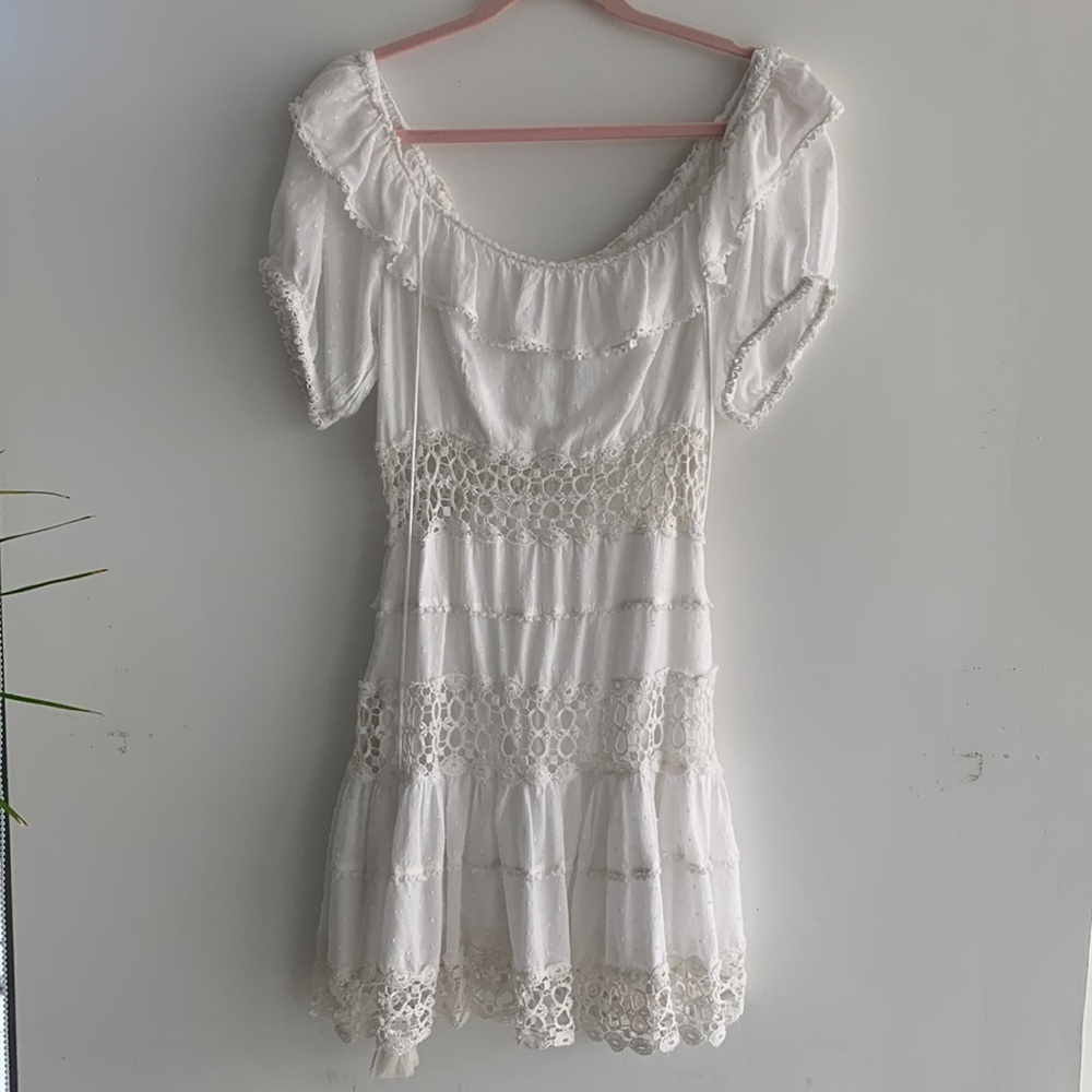 Free People Cruel Intentions white boho crochet lace mini dress, size 12 - Picture 5 of 16